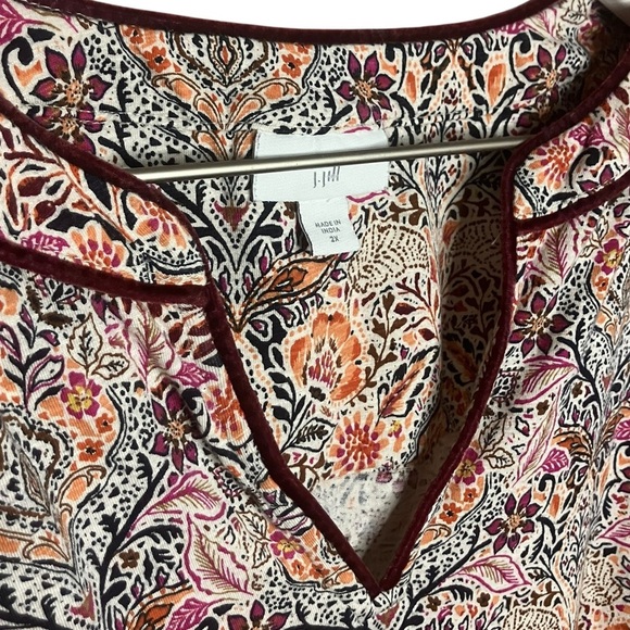 J. Jill Boho Velvet Piped Trim Long Sleeve Blouse Floral Tapestry Mature 2X - Picture 4 of 6